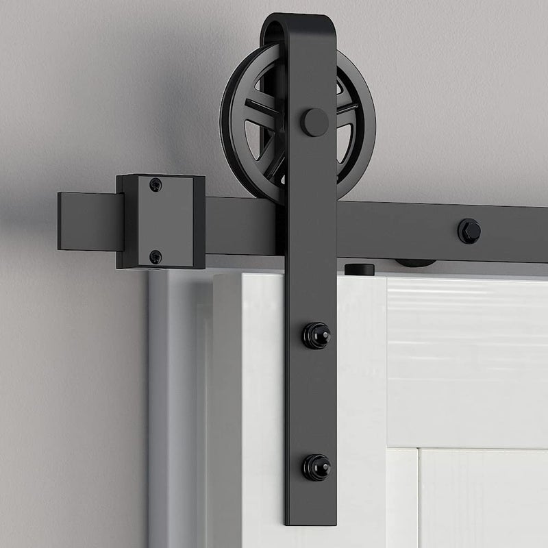 skysen Sliding Barn Door Hardware Roller Set Black (Spoke Wheel Hanger Set) - Image 3